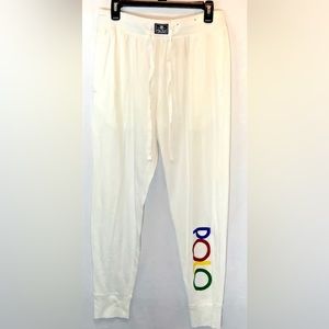 Polo Ralph Lauren Jogger Pants Mens Size M White Athleisure Polo Spell Out EUC